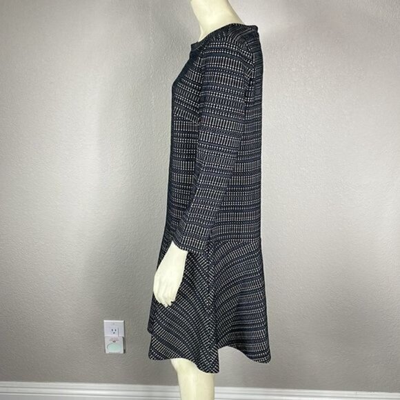 Loft Dress Geometric Drop Waist Flounce Black and White Career Sz M - Picture 4 of 13